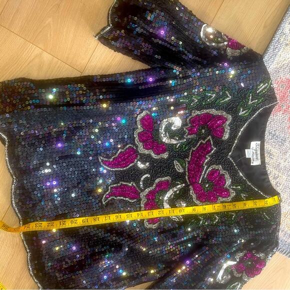 Vintage Elegance by Anujan sime medium Sequin woman's Floral Design blouse - Picture 5 of 14